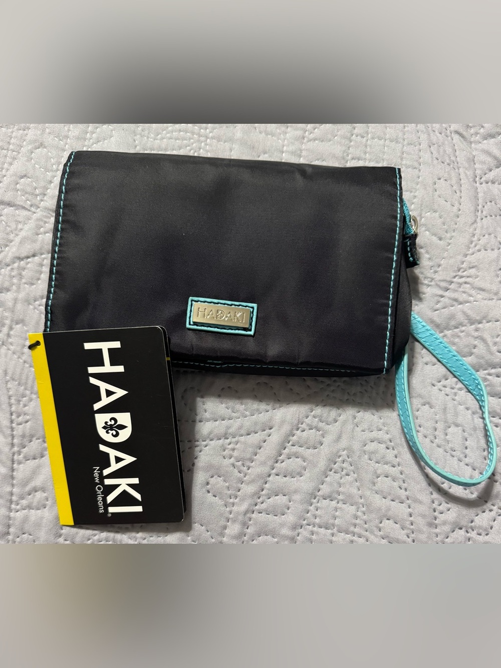 Hadaki Wallet Wristlet Black & Teal Nylon